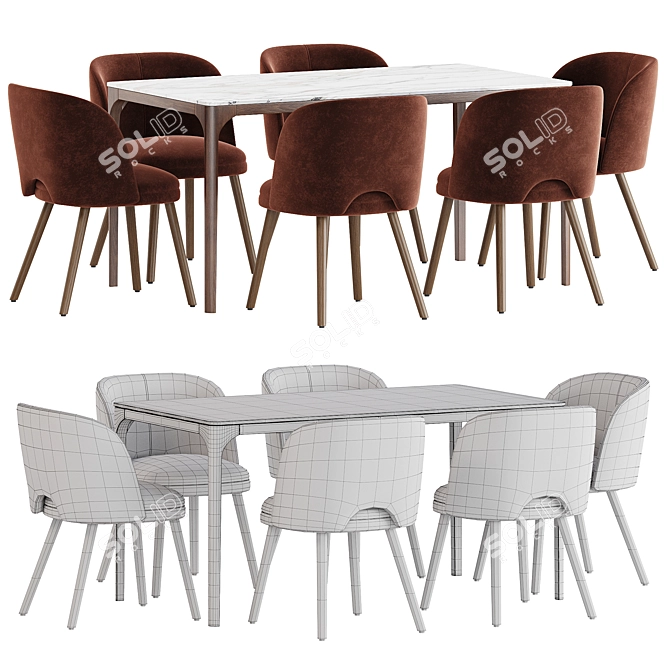 Midcentury Modern Barrel Backed Dining 3D model image 4