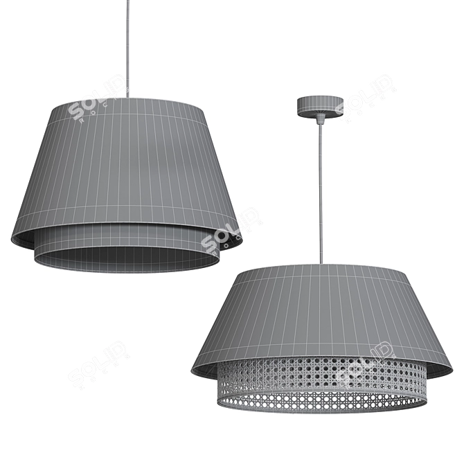 Velvet and Rattan Pendant Light 3D model image 3