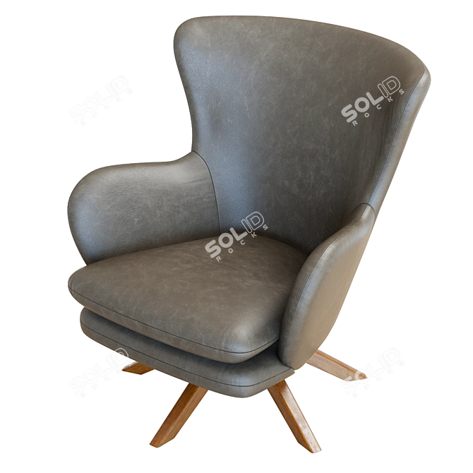 Crete&Barrel Grey Leather Wingback Chair 3D model image 4