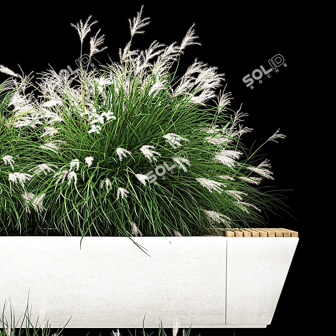 Urban Concrete Bench with Ornamental Grasses 3D model image 4