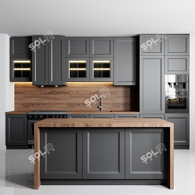 Modular Kitchen 3D Model Set 3D model image 1