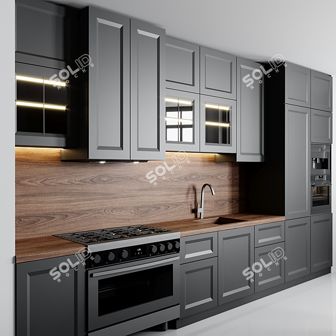 Modular Kitchen 3D Model Set 3D model image 2