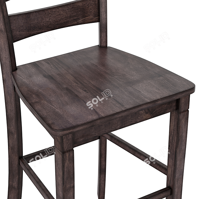 Farmhouse Style Wooden Bar Stool 3D model image 3