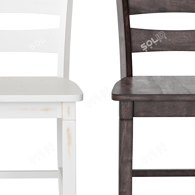 Farmhouse Style Wooden Bar Stool 3D model image 6