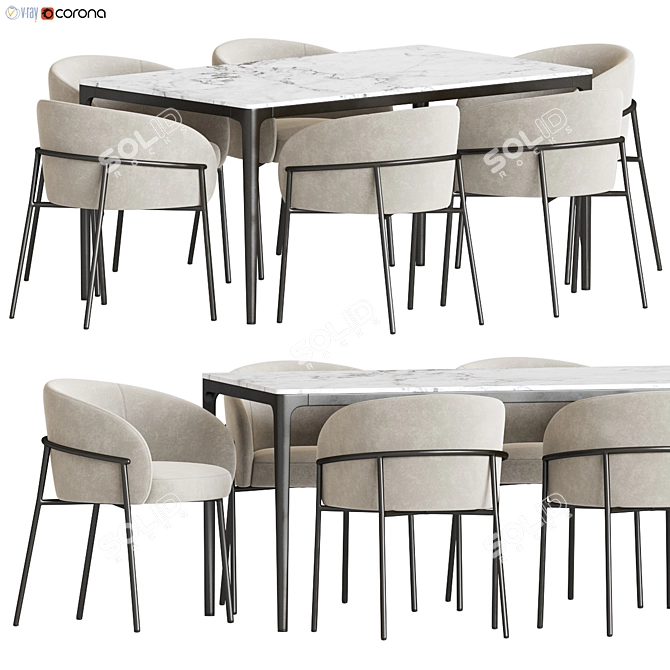  Modern Dining Set Velvet-Marble 3D model image 1