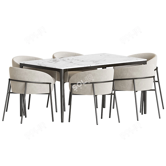  Modern Dining Set Velvet-Marble 3D model image 2
