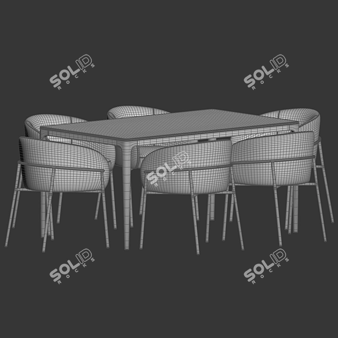  Modern Dining Set Velvet-Marble 3D model image 3