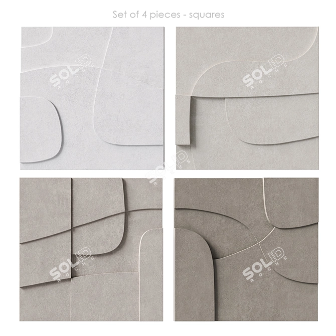  Textured Relief Square Art Set 3D model image 1