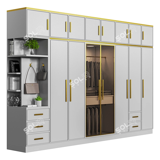 Modern Triple Double Door Wardrobe 3D model image 1
