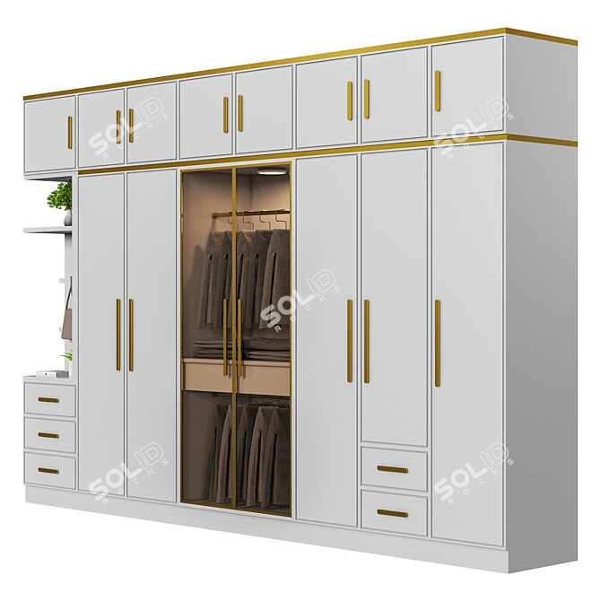 Modern Triple Double Door Wardrobe 3D model image 2