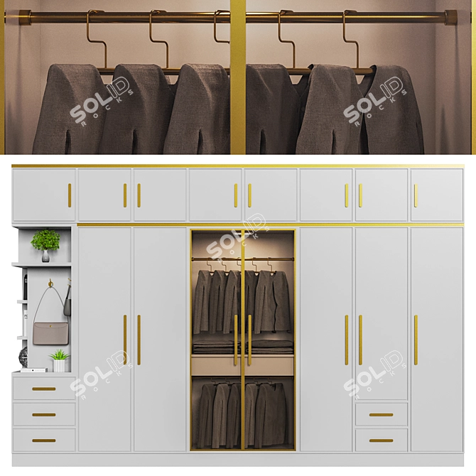 Modern Triple Double Door Wardrobe 3D model image 3