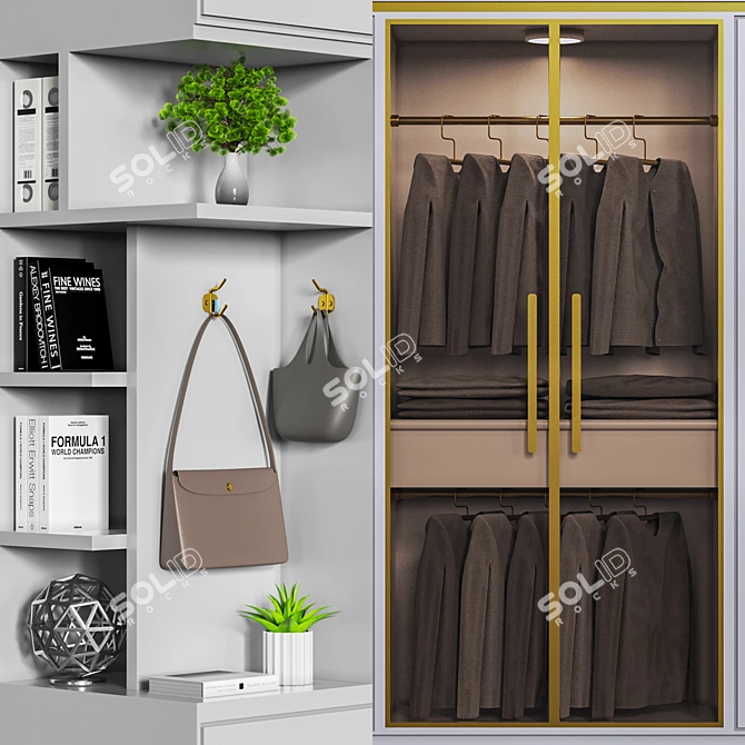 Modern Triple Double Door Wardrobe 3D model image 4