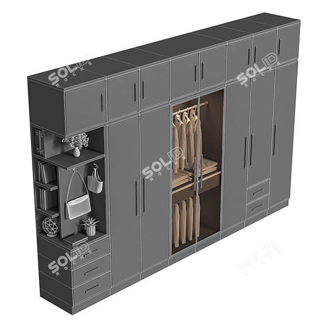 Modern Triple Double Door Wardrobe 3D model image 5