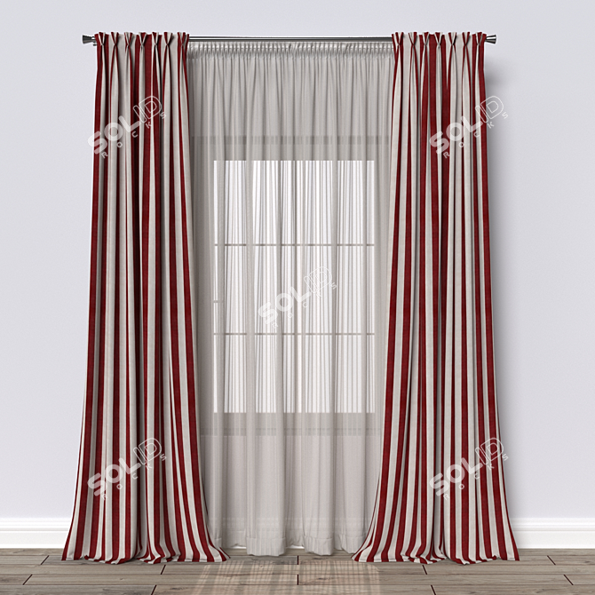  Wide Striped Curtain Fabric 3D model image 1