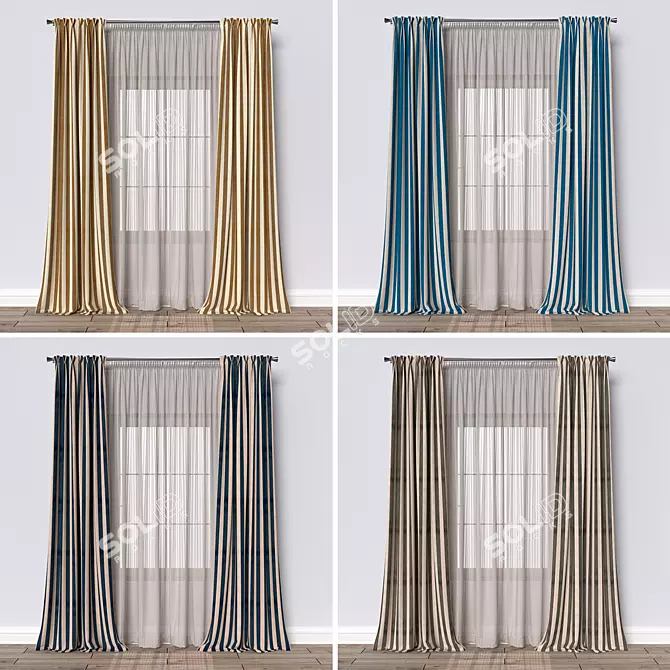  Wide Striped Curtain Fabric 3D model image 2