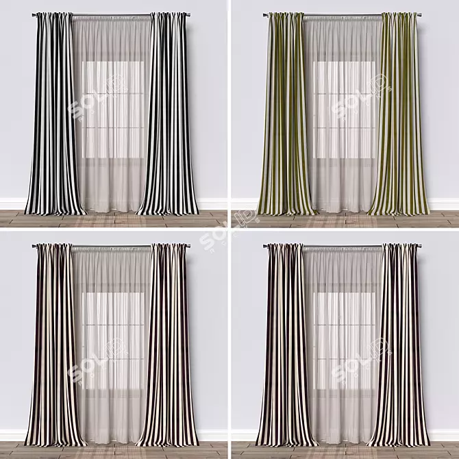  Wide Striped Curtain Fabric 3D model image 3