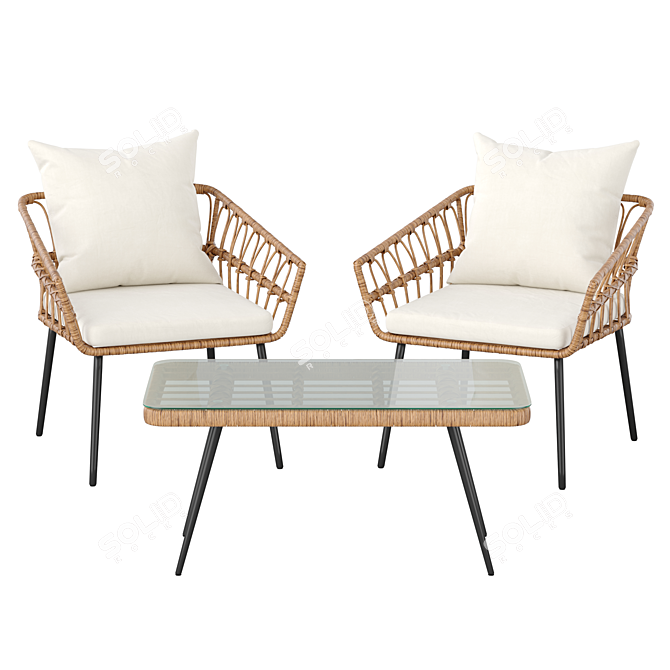 Rattan Patio Set: Sofa & Chair 3D model image 1