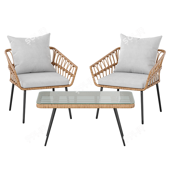 Rattan Patio Set: Sofa & Chair 3D model image 2