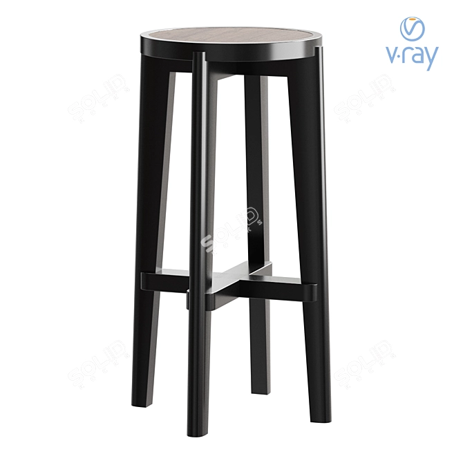 Classic Black Rattan Cane Stool 3D model image 1