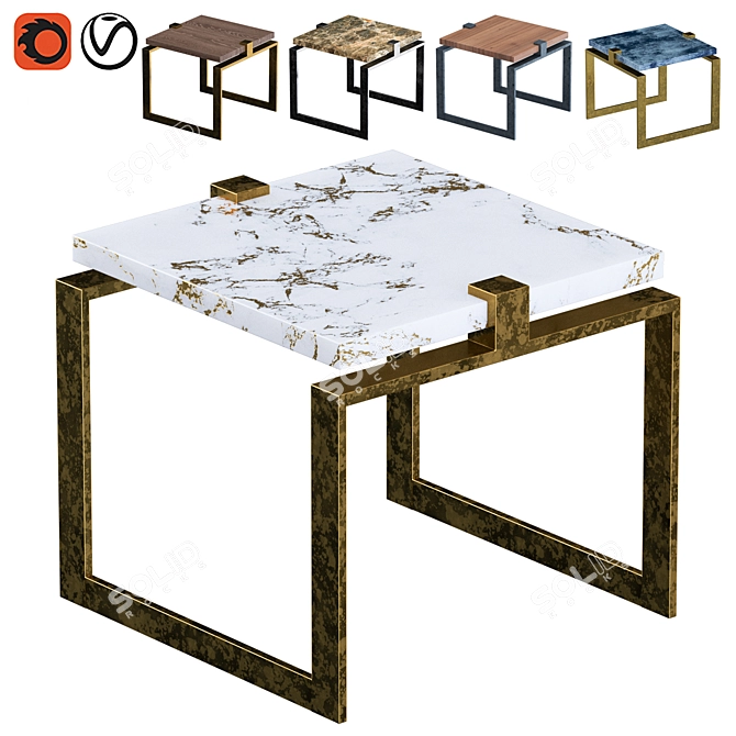  Sleek Macassar & Brass End Tables 3D model image 1