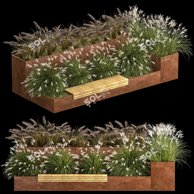 Urban Oasis Bench with Grasses 3D model image 1