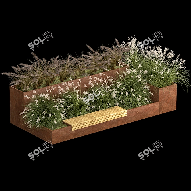 Urban Oasis Bench with Grasses 3D model image 2