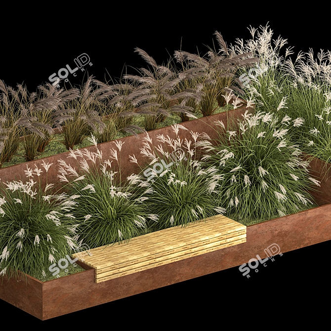 Urban Oasis Bench with Grasses 3D model image 3