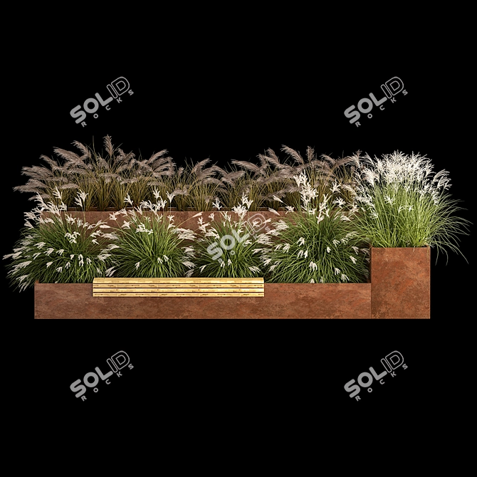 Urban Oasis Bench with Grasses 3D model image 4