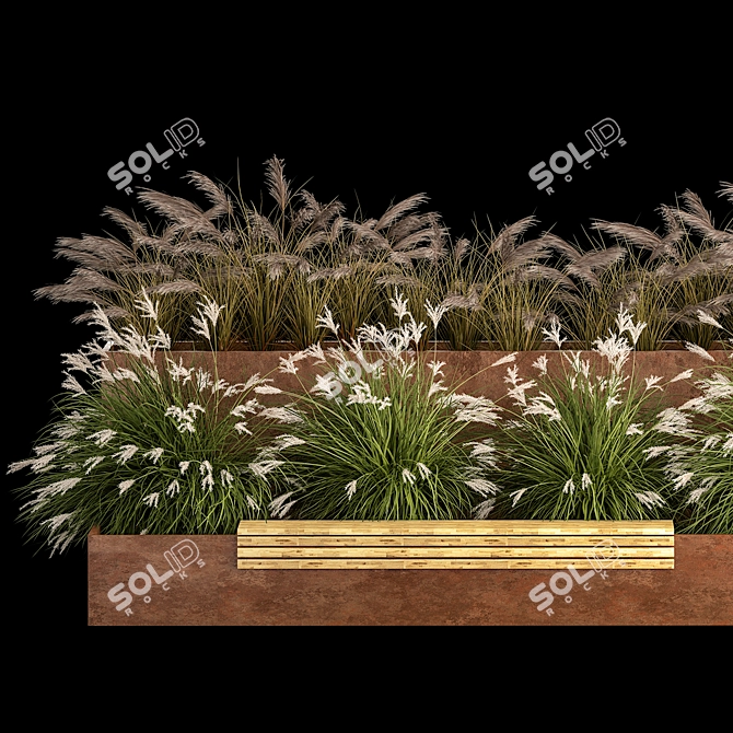 Urban Oasis Bench with Grasses 3D model image 5