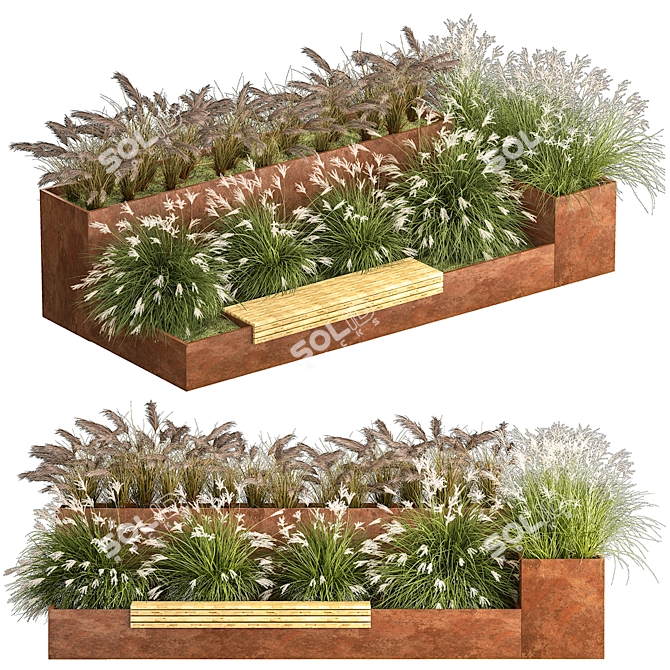 Urban Oasis Bench with Grasses 3D model image 6