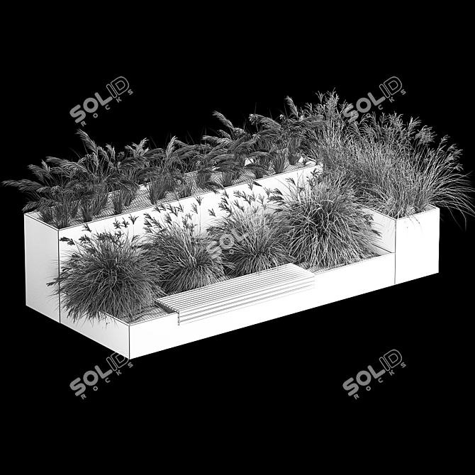 Urban Oasis Bench with Grasses 3D model image 7