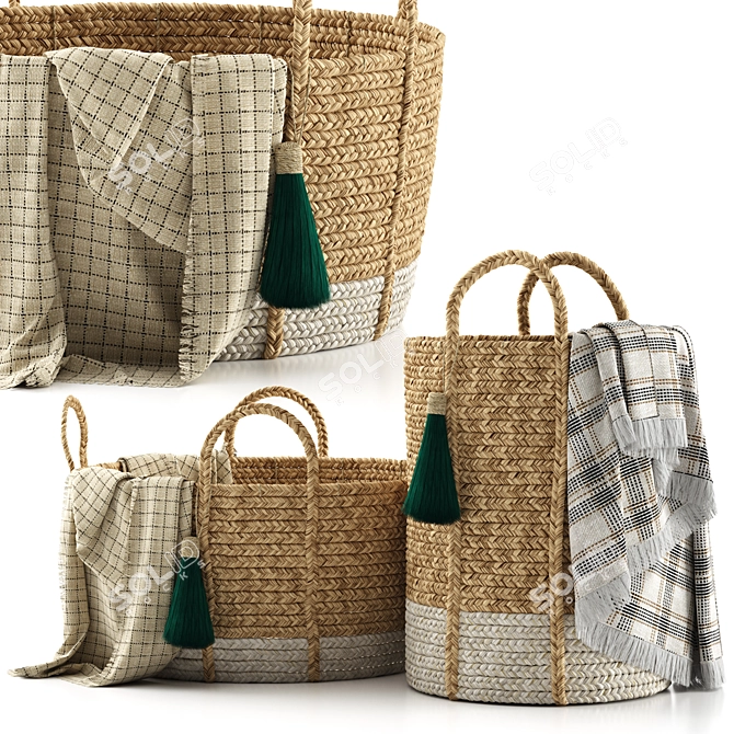 Balinese Tassel Woven Basket 3D model image 1