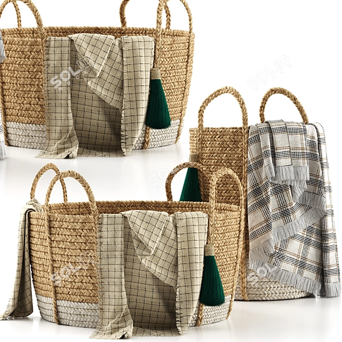 Balinese Tassel Woven Basket 3D model image 4