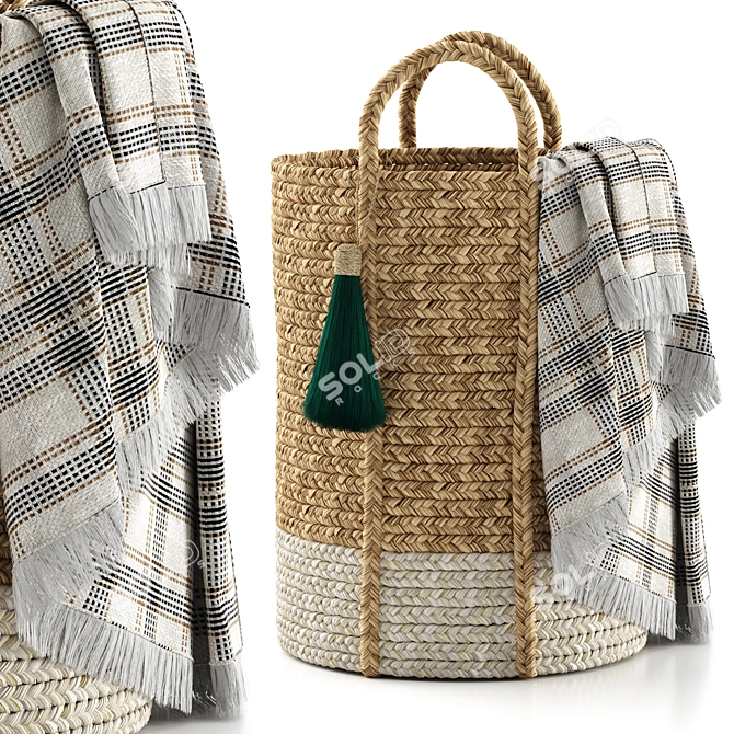 Balinese Tassel Woven Basket 3D model image 5