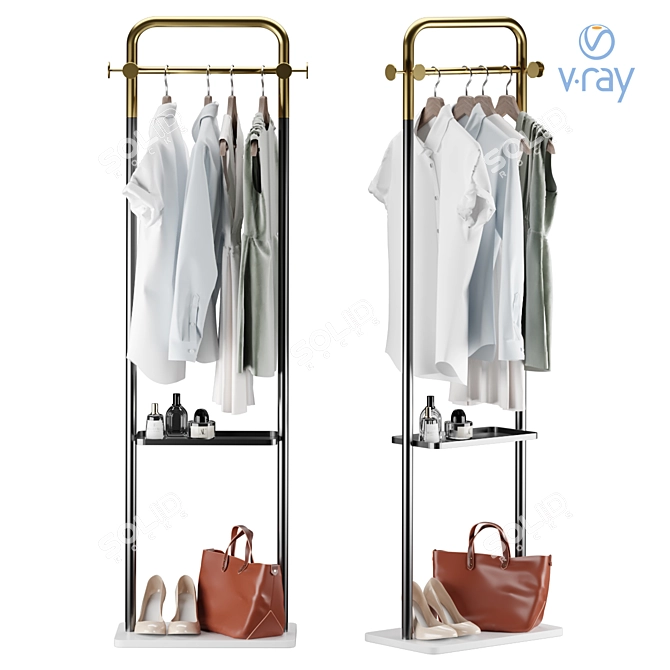 Modern Marble Base Coat Rack 3D model image 1