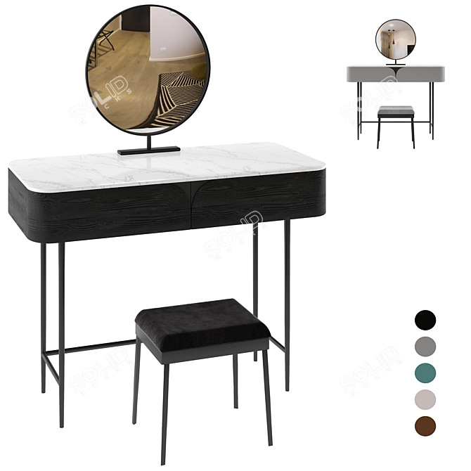 Gray Stone Top Makeup Vanity 3D model image 10