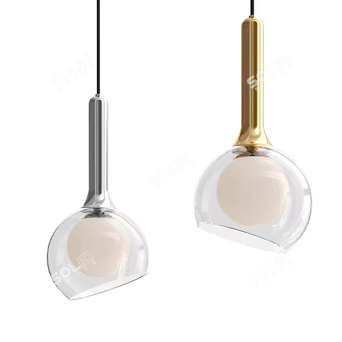 Glass Dome Pendant Light Gold 3D model image 1