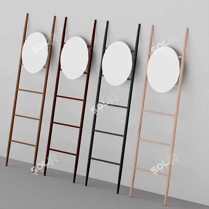 Mid-Century Acacia Ladder with Mirror 3D model image 3