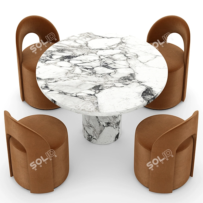 Italian Marble Dining Table Set 3D model image 2