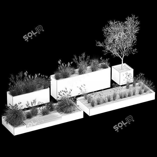 Urban Oasis Collection: Metal Bench & Rustic Planters 3D model image 7