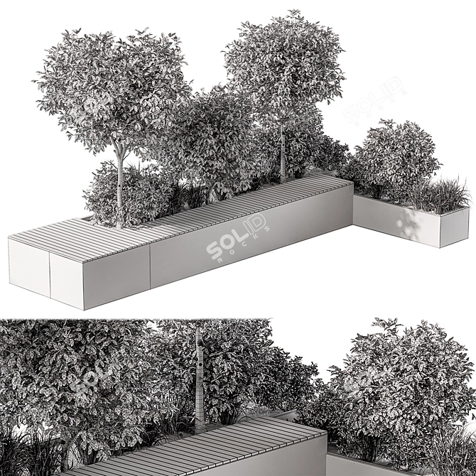  Urban Furniture 51: Bench with Plants 3D model image 4