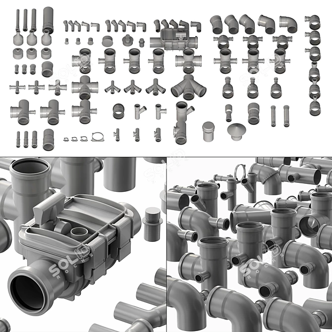 Smooth Geometry Sewer Fittings Set 3D model image 1