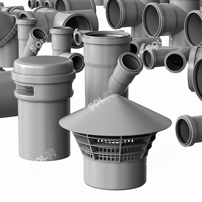 Smooth Geometry Sewer Fittings Set 3D model image 4