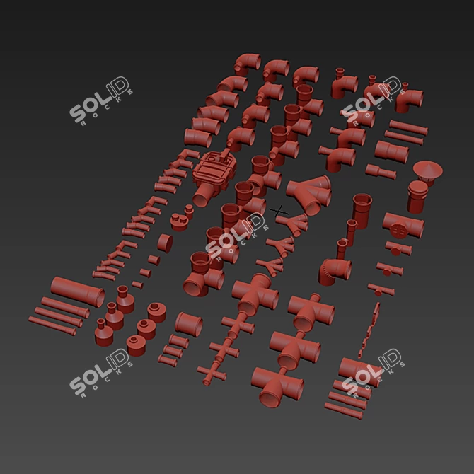 Smooth Geometry Sewer Fittings Set 3D model image 6