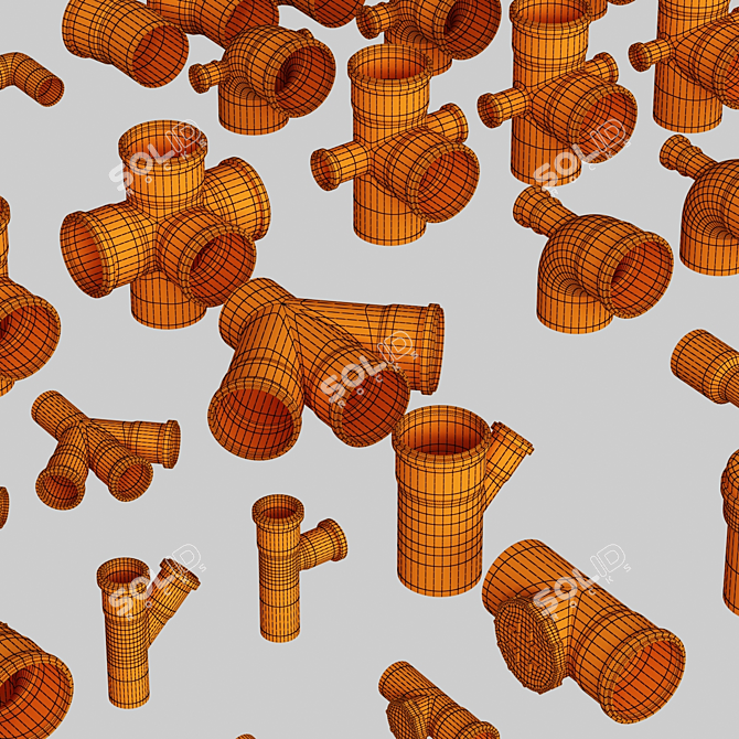 Smooth Geometry Sewer Fittings Set 3D model image 7