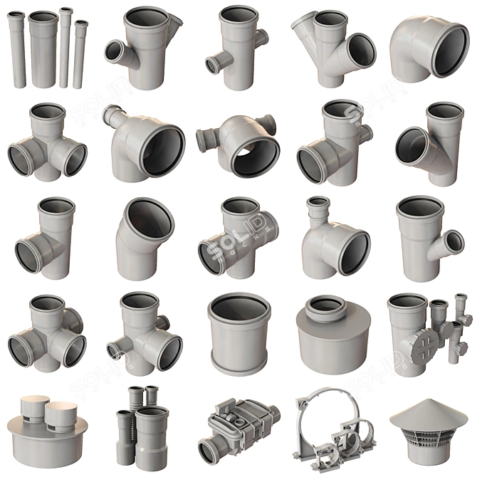 Smooth Geometry Sewer Fittings Set 3D model image 18