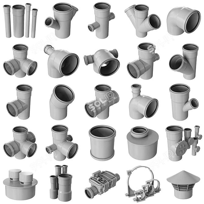 Smooth Geometry Sewer Fittings Set 3D model image 19