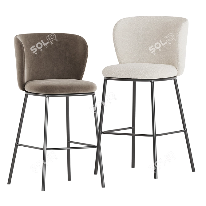 Ciselia Light Grey Fabric Bar Stool 3D model image 1