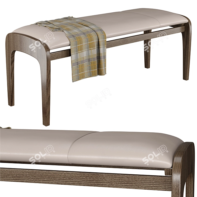 Elegant Solid Walnut Upholstered Bench 3D model image 1