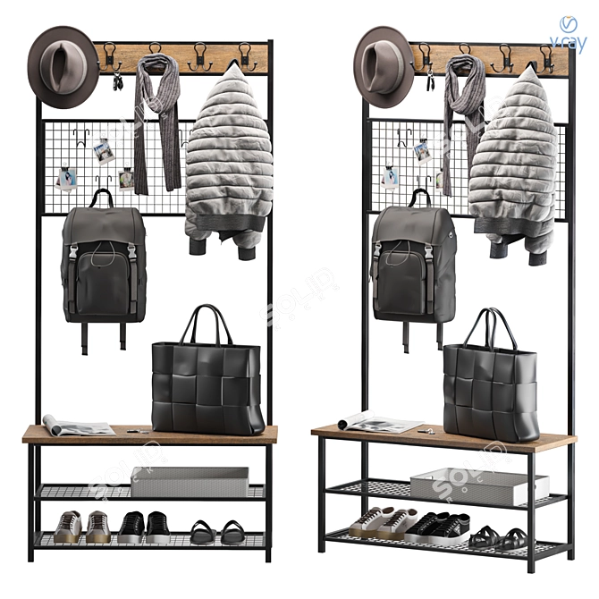 Industrial Shoe Rack Bench Shelf 3D model image 1